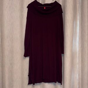 Ruby Ribbon Draped Cowl Tunic in Plum/Burgundy